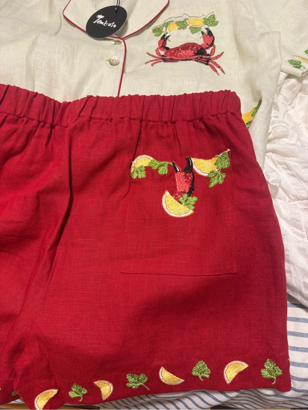Women’s Tombolo Red Casual Shorts with embroidered trim & back pocket - Picture 6 of 6